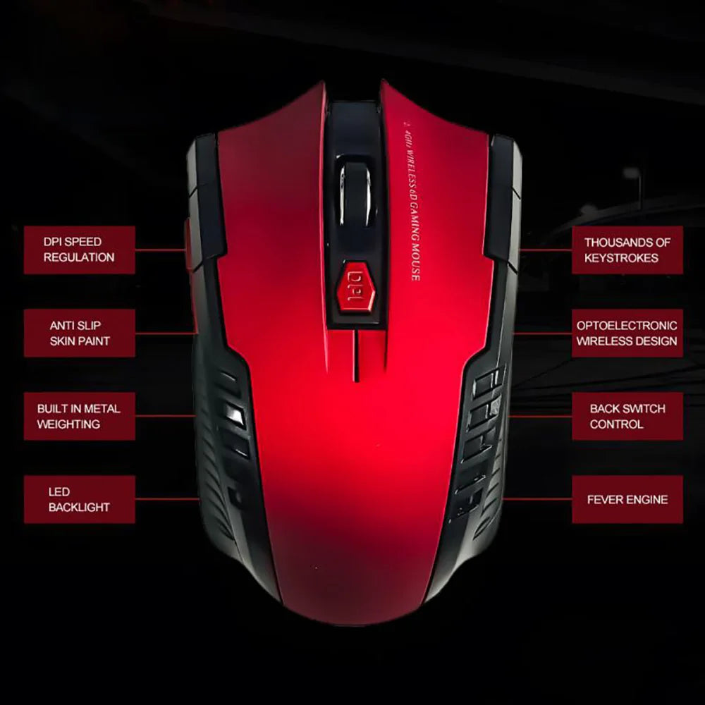 Mouse gaming optic wireless 2.4GHz cu receptor USB, 2000DPI, 6 butoane, pentru computer și laptop, accesorii