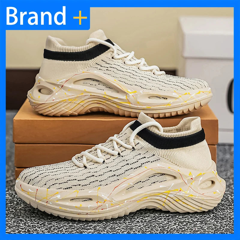 Sapatilhas desportivas para homem em malha leve e macia, sola espessa antiderrapante, estilo ténis, nova moda de primavera, com atacadores, para fitness ao ar livre e corrida