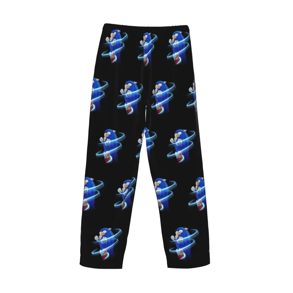 Pantalones de pijama personalizados para hombre con estampado «Soniced», con motivo de erizo, ropa de dormir, pantalones de estar por casa con bolsillos