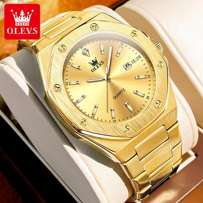OLEVS Men's Watches Luxury Classic Fashion Fine Steel Original Brand Quartz Wristwatch for Man Waterproof Luminous Date reloj