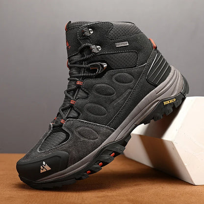 Botas de caminhada de cano alto para homem HIKEUP, calçado de inverno para exterior, com atacadores, antiderrapante, desportivo e casual, botas de trekking em camurça, quentes para homem