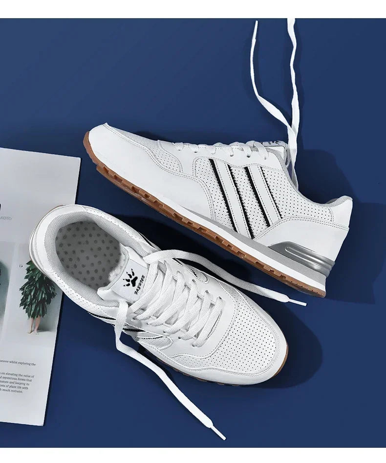Jesienne buty sportowe męskie, płaskie buty do biegania, białe, trwałe, klasyczne buty casualowe, niskie, modne buty trekkingowe i do chodzenia