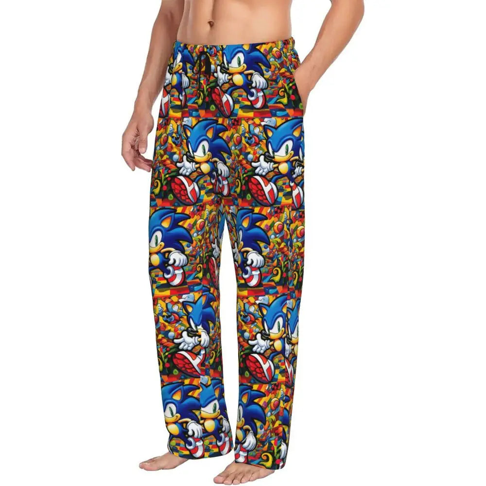 Pantalones de pijama personalizados para hombre con estampado «Soniced», con motivo de erizo, ropa de dormir, pantalones de estar por casa con bolsillos