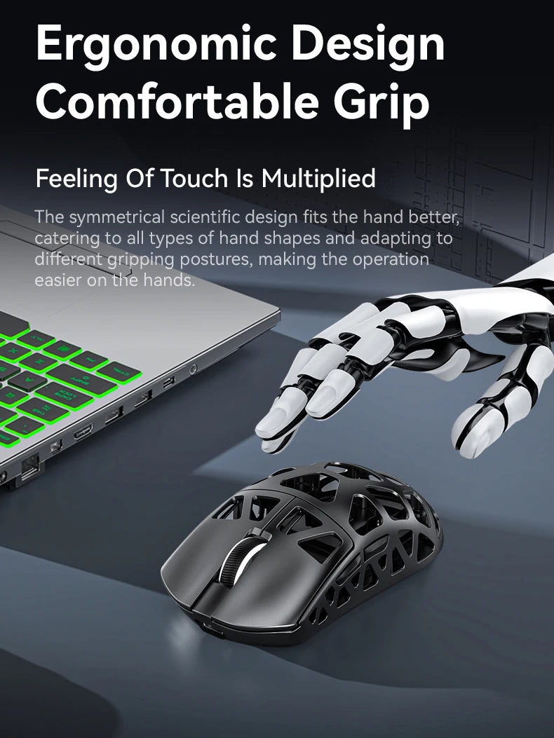 Gaming miška ATTACK SHARK R3 iz magnezijeve zlitine s satasto strukturo, izjemno lahka, 8K Hz, senzor PAW3395, 26000 DPI, ergonomska zasnova