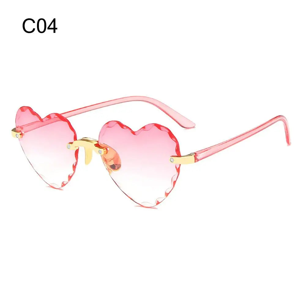 Ochelari de soare în formă de inimă, cu ramă metalică fără ramă, lentile degradate, ochelari de soare „Love Heart” pentru femei, protecție UV400