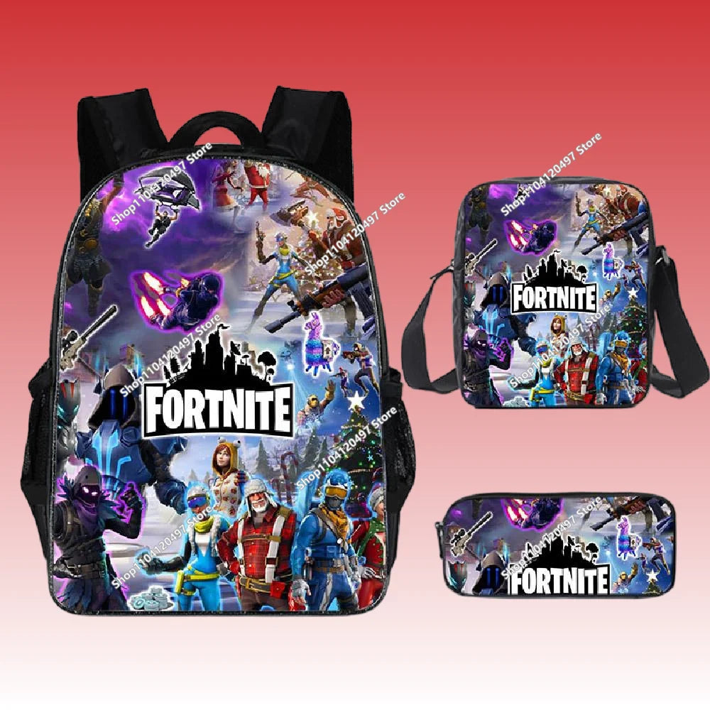 Fortnite Anime Character New Backpacks Cartoon Battle Royale Student 3-piece Set Book Bag Meal Box Pen Bag Anime Gifts
